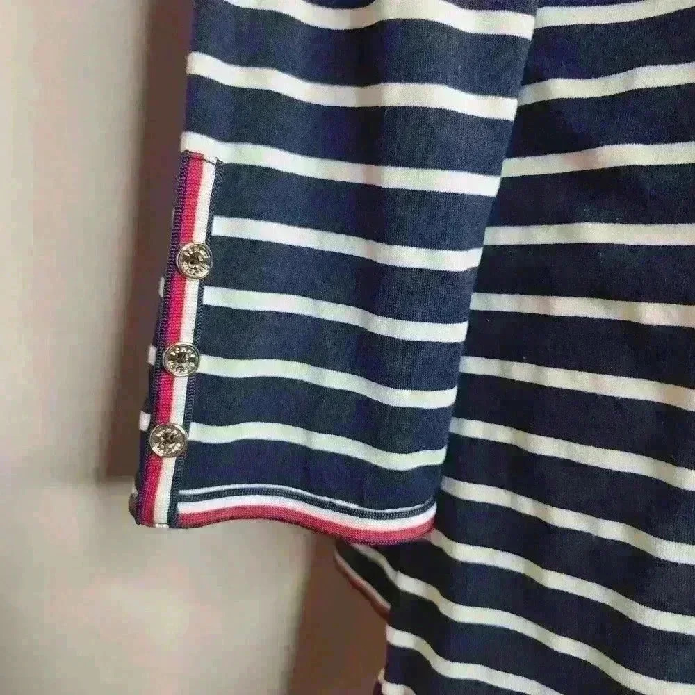 Tommy Hilfiger women's navy and white striped blouse 3/4 sleeve size large - Picture 7 of 7